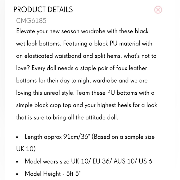 PrettyLittleThing Shape PU Split Hem Trouser - Black, Sz: 12 - Picture 6 of 7